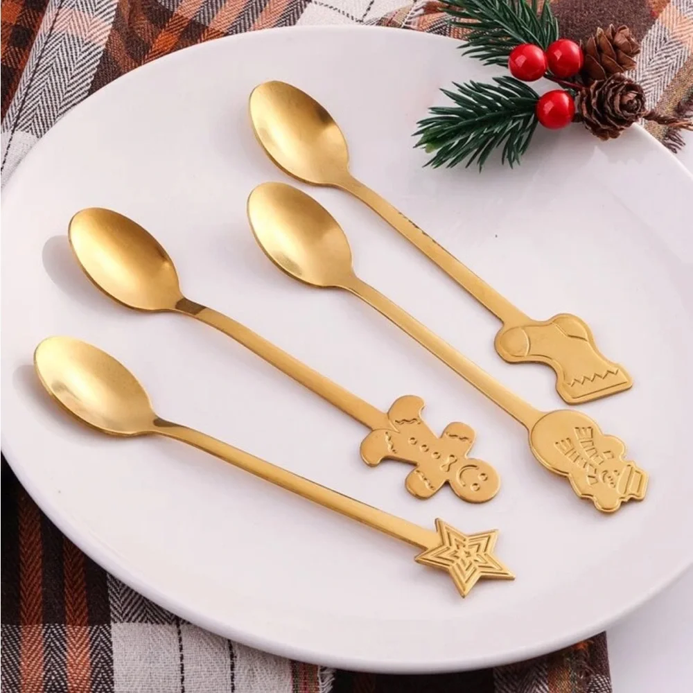 4 Piece Stainless Steel Christmas Teaspoons